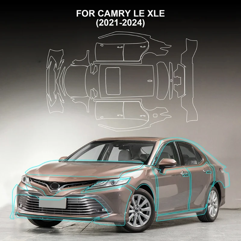 

Автомобильные наклейки PPF для Toyota Camry LE XLE 2021-2024 Защитная пленка для предварительно срезанных красок прозрачный бюстгальтер ТПУ прозрачный комплект аксессуаров