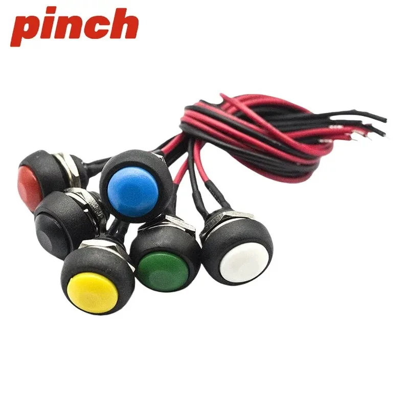 10 Pcs PBS-33B waterproof push button switch 12mm hole opening car circuit wire horn modification add-on round with wire10cm