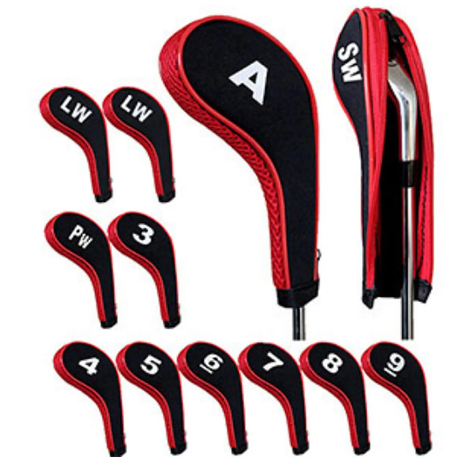 Golf Iron Headcovers 12-delig Neopreen beschermende clubhoezen voor wiggen en hybriden Schokbestendig Wit Geel Rood Blauw Zwart