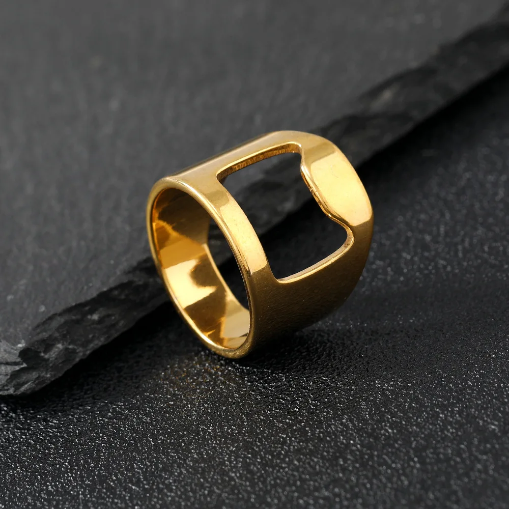 

Hot Sold Stainless Steel Jewelry Bottle Opener Ring Laser Cutting Hollow Open Beer Bottle Titanium Steel Ring Men