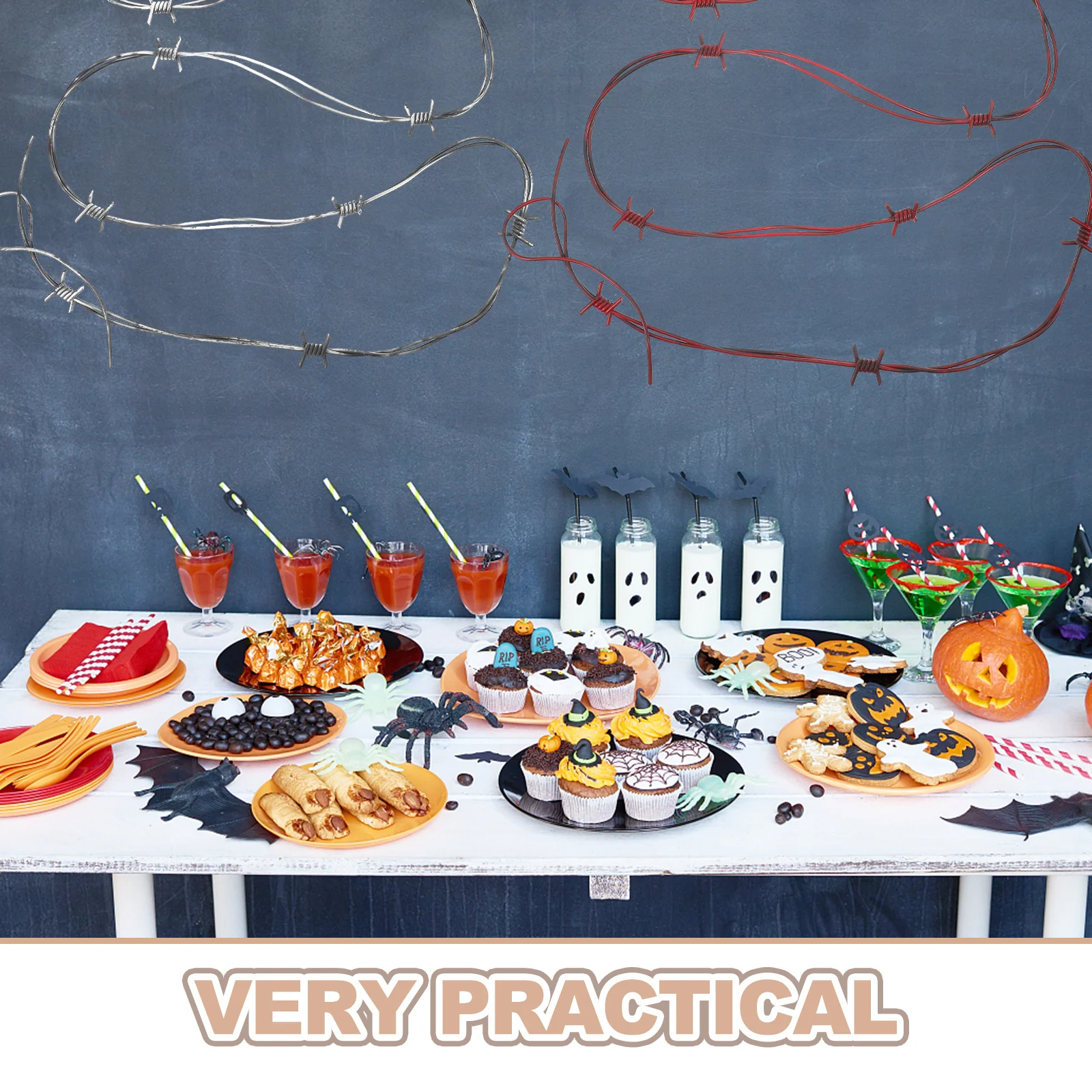 4 Stuks Simulatie Prikkeldraad Kettingen Nep Plastic Halloween Kettingen Spookhuis Party Decoratie Indoor Spooky Props