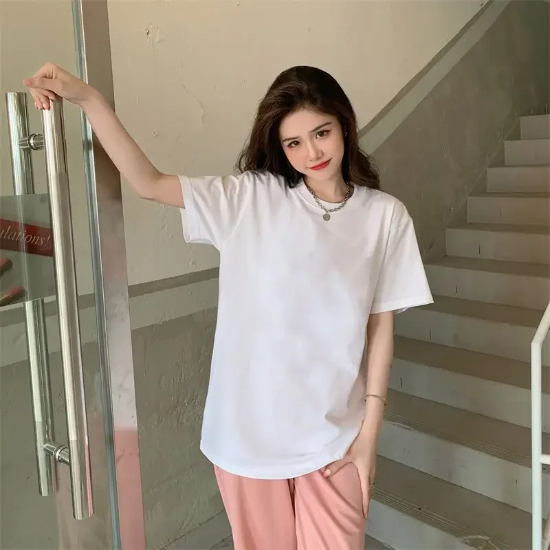 T-shirt a maniche corte per donna puro cotone bianco e nero Top allentato abbigliamento fondo monocromatico abbigliamento primaverile estate nuovo