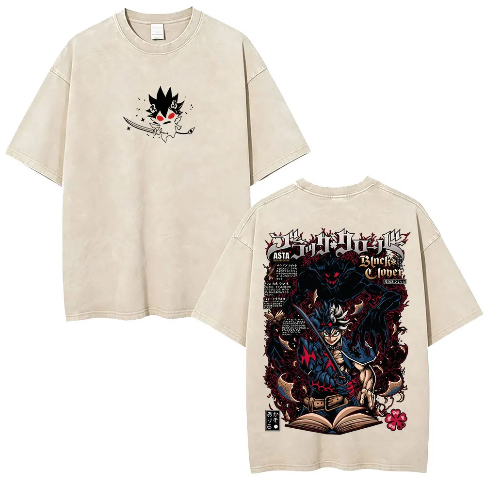 Anime Black Clover Asta Vintage Acid Washed T Shirts Men Women Clothing Fashion T-shirt Casual Short Sleeve T-shirts Streetwear view 4