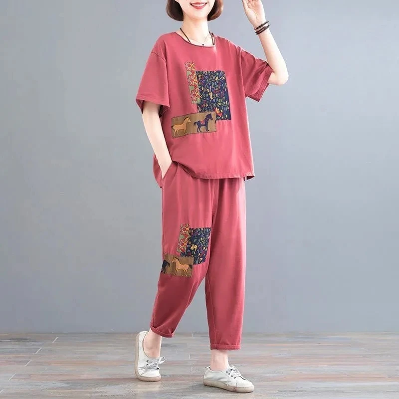 2023 L-4XL Two-Piece Women\'s Casual Sportswear Set Summer 2 Piece Set Female Loose 2PCS Femme Pants Two Piece Set