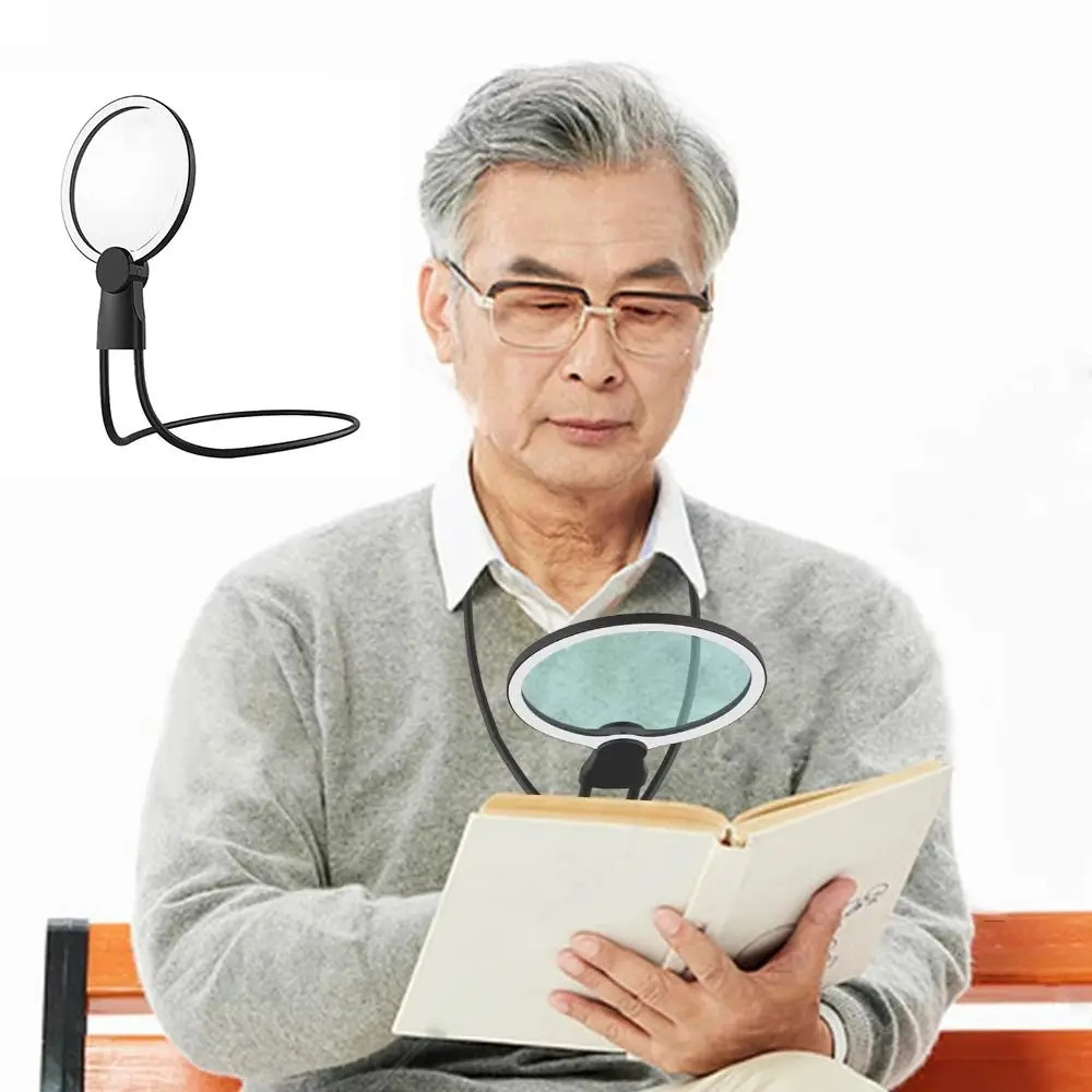 

3-цветные светодиодные фонари, увеличительное стекло для шеи, большой экран, лупа без помощи рук, акриловая портативная лупа