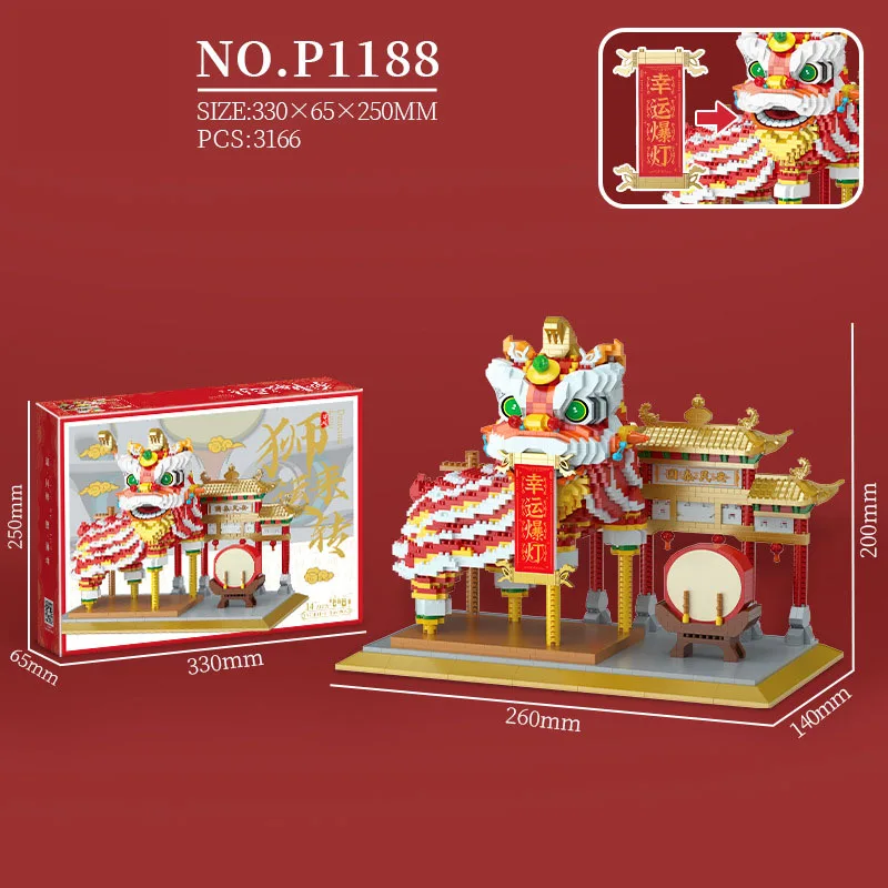 

Creative Chinese New Year Culture And Art Scene Nanobricks China Lion Dance Micro Diamond Block Toys Building Bricks For Gifts