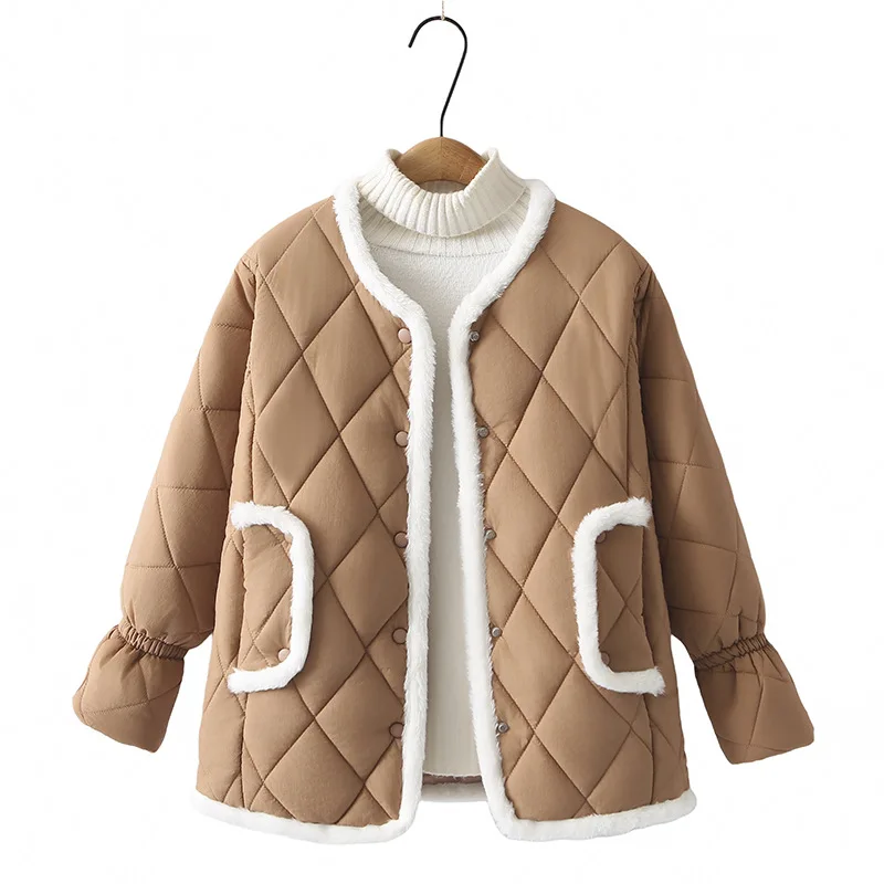 XL XXL Women Parka Autumn/Winter Wear New Fashion Loose Argyle Rabbit Hair Cotton-Padded Coat 2241