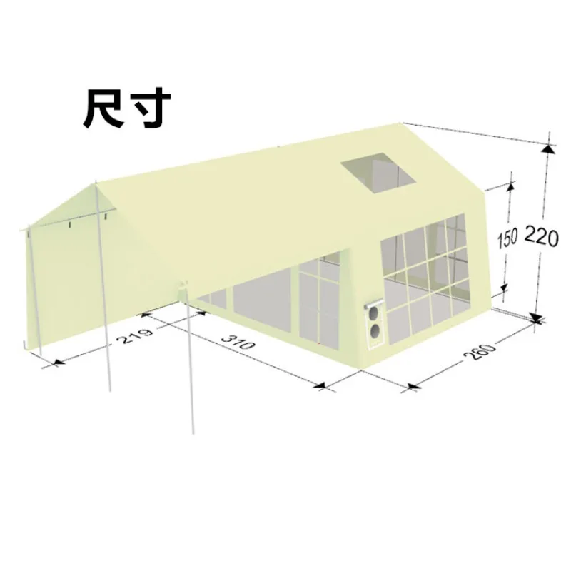 Outdoor-Cottage-Camping, Campingfamilie, Ein-Schlafzimmer, Ein-Schlafzimmer, Oxford-Stoff, Sonnen- und Regenschutz, aufblasbares Zelt