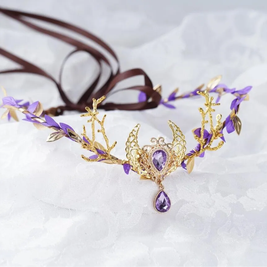 Witch Moon Twig Flower Crown for Women – Boho Bridal Headpiece, Halloween Fairy Costume Hair Wreath, Gothic Party Dress Up Hair