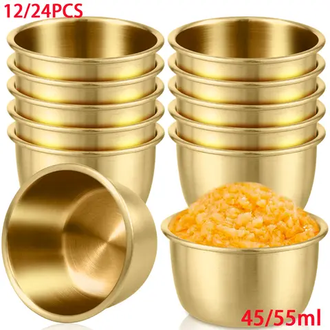 12/24Pcs 스테인레스 스틸 작은 소스 컵 조미료 향신료 요리 라운드 담그는 그릇 45/55ml 식기 주방 용품 한국어