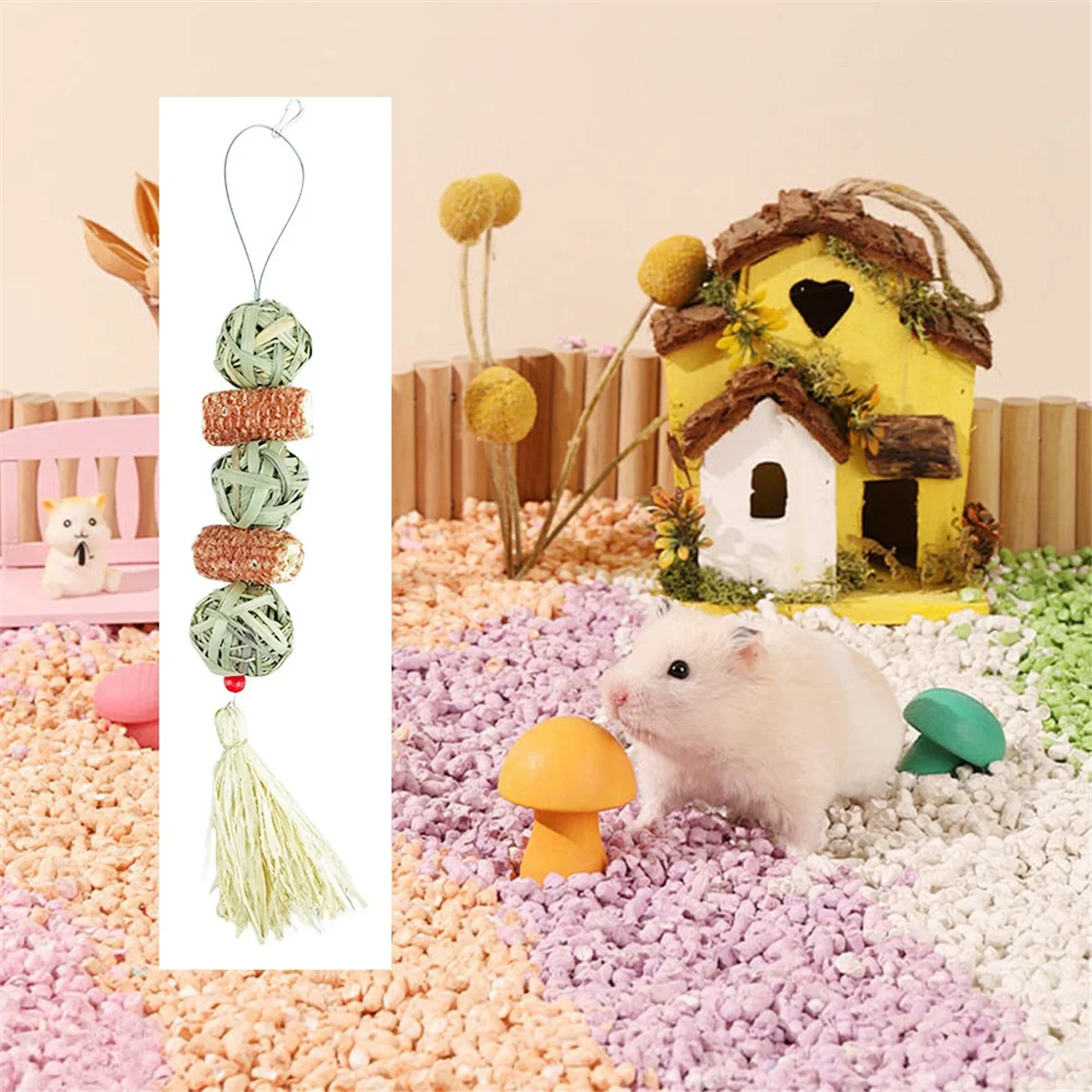 6PCS Natural Straw Ball Hanging String Pet Rabbit Molars Toys to Relieve Boredom Hamster Accessories Pet Products