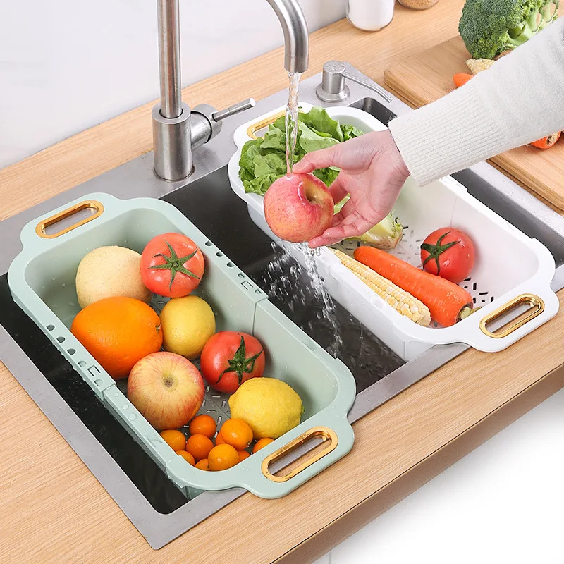 Obelix Kitchen Adjustable Drainer Basket Dish Drainer Drying Rack Fruit Vegetable MultiFunctional Retractable Wash Basket Filter