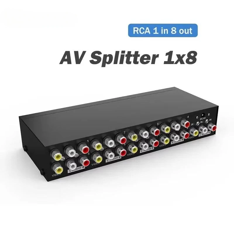 4/8 Port AV Splitter 1 In 4 Out RCA Video Audio Splitter 1x4 1x8 Box 8 Way CVBS RCA Video Audio Distributor Splitter Not Switch