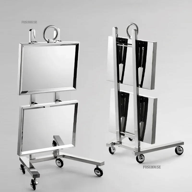 Beauty Stainless Steel Salon Trolleys High-end Hair Cutting Folding Bar Trolley Barber Shop Special Tool Carts with Wheels YY