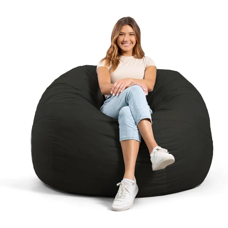 Fuf Large Foam Filled Bean Bag Chair with Removable Cover, Black Lenox, Durable Woven Polyester, 4 feet Big