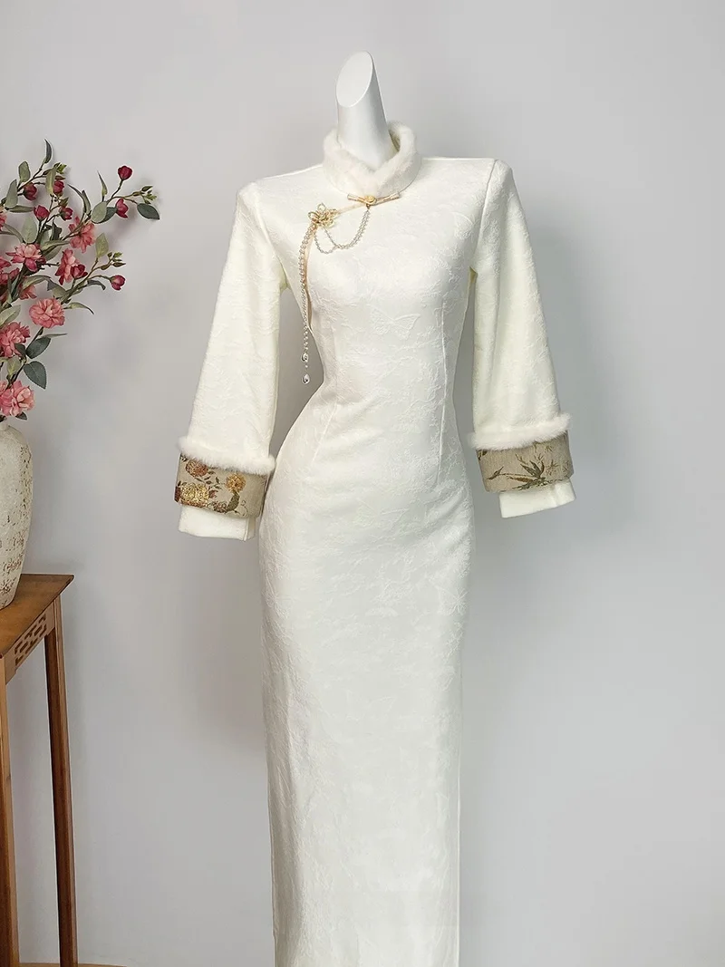 

Зимний утепленный длинный халат в китайском стиле с флисовой подкладкой для повседневной носки, гарантия тепла