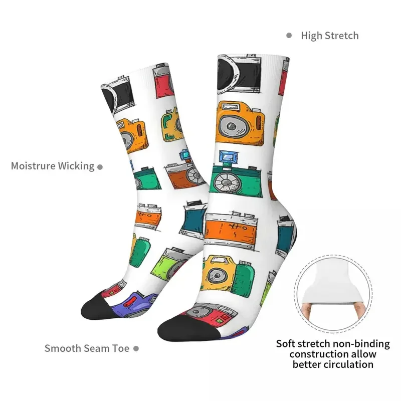 Y2K Retro Camera Harajuku Sweat Absorbing Stockings All Season Long Socks Accessories For Unisex Birthday Present