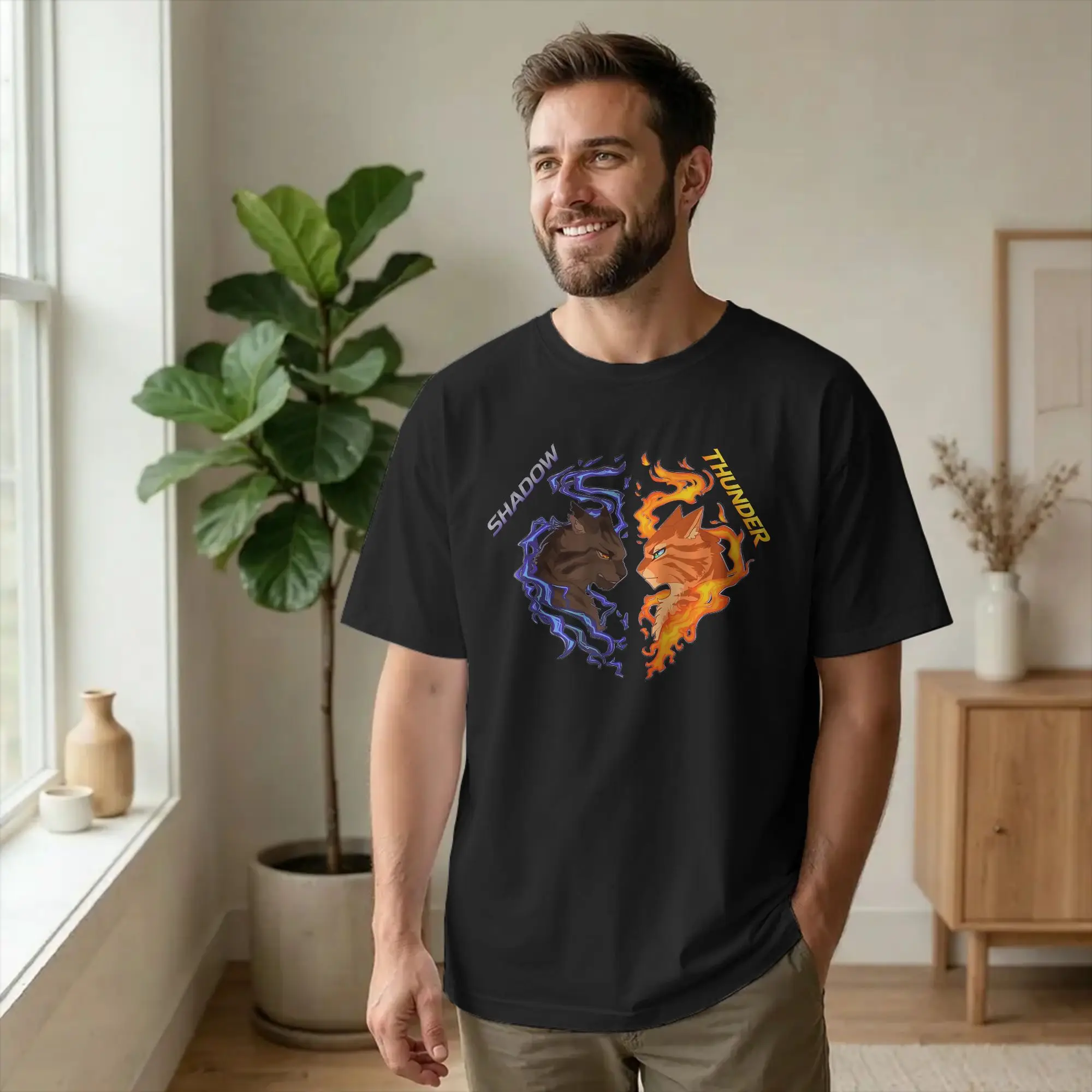 Wind Shadow River Star Thunder Sky Cat T Shirt Men Cotton Vintage T-Shirts Crewneck FireStar Tees Short Sleeve merch Big Size