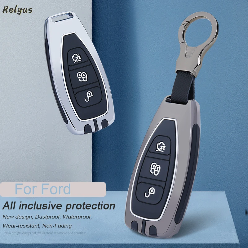 

New Metal Silicone Car Key Cover Case Fob For Ford Fiesta Focus 3 4 Mondeo Ecosport Kuga Focus ST Keychain Accessories