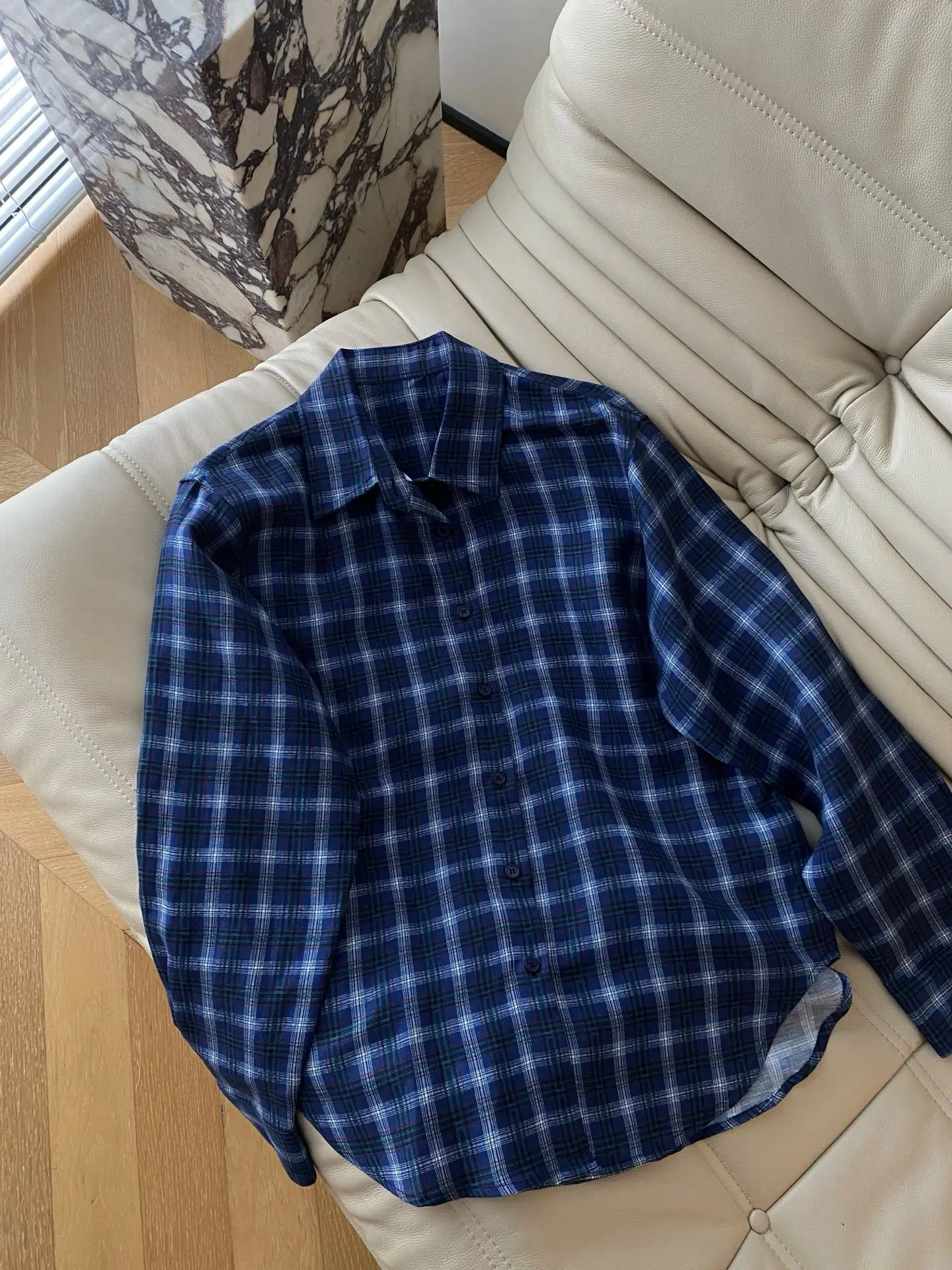 

Высококачественная новая женская синяя клетчатая повседневная рубашка, классический универсальный топ