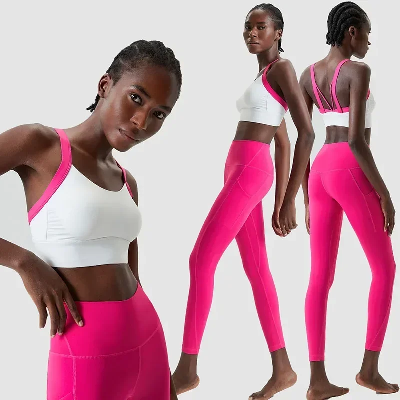 New Women's Patchwork Series Fitness Sportswear, Tight Fitting Bottoming, Yoga Set