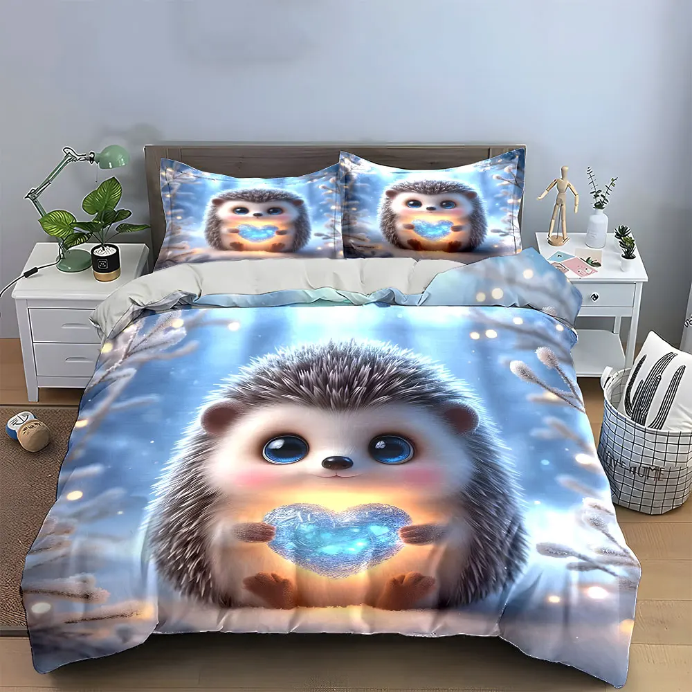 Winter Hedgehog Decor Set Multiple sizes kid's and adults' bedroom Exquisite 3PC bedding set, gift