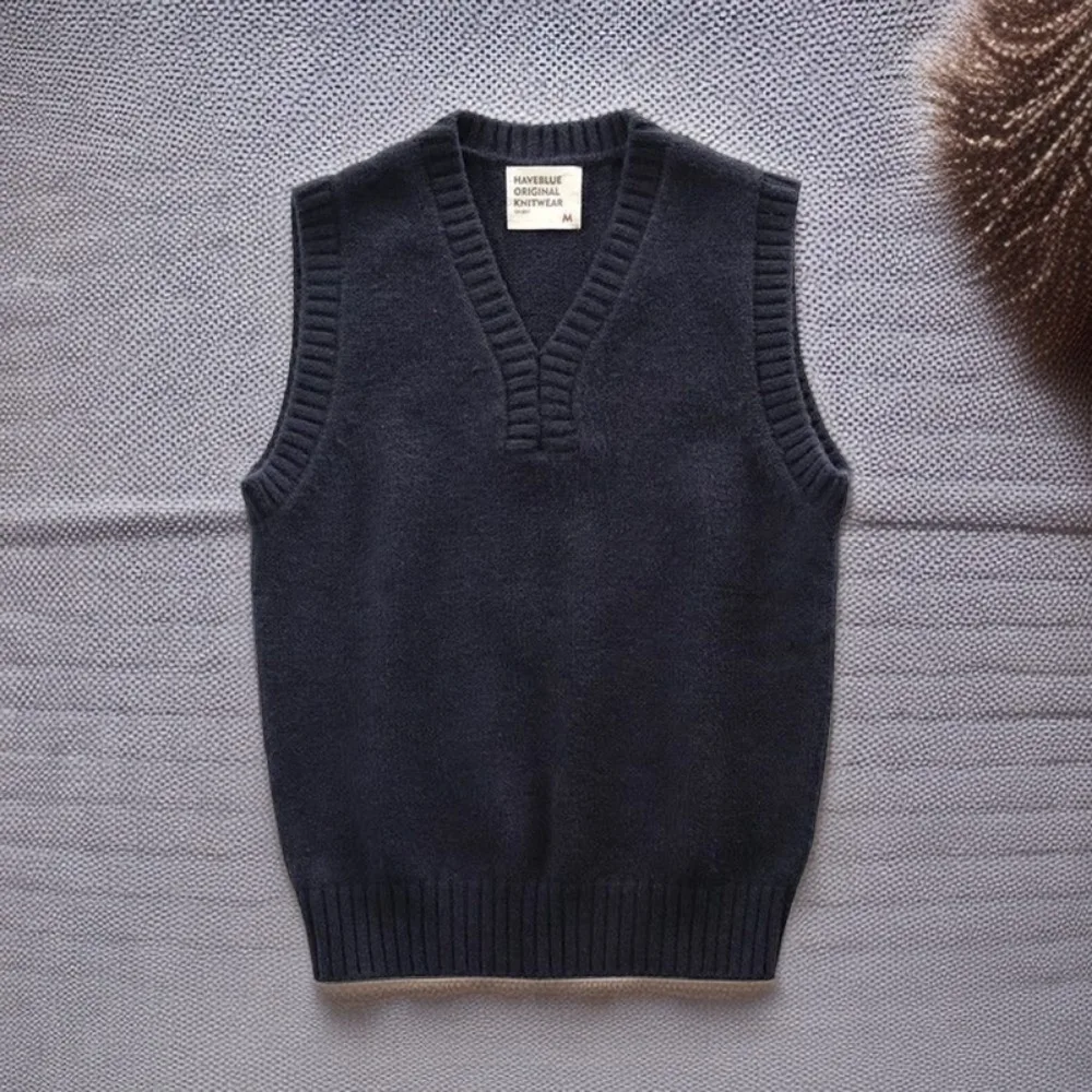 Men\'s Knitted Vest Solid Color Waistcoat V Neck Vintage Slim Fit Sweaters Male Elegant Sleeveless New in Clothing Deals 2025 Top