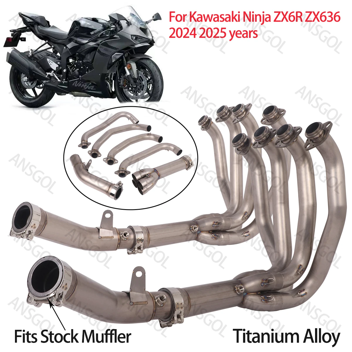 Motorcycle Exhaust Front Link Pipe For Kawasaki Ninja ZX6R ZX636 2024-2025 Header Link Pipe Escape Modify Fit Stock Muffler