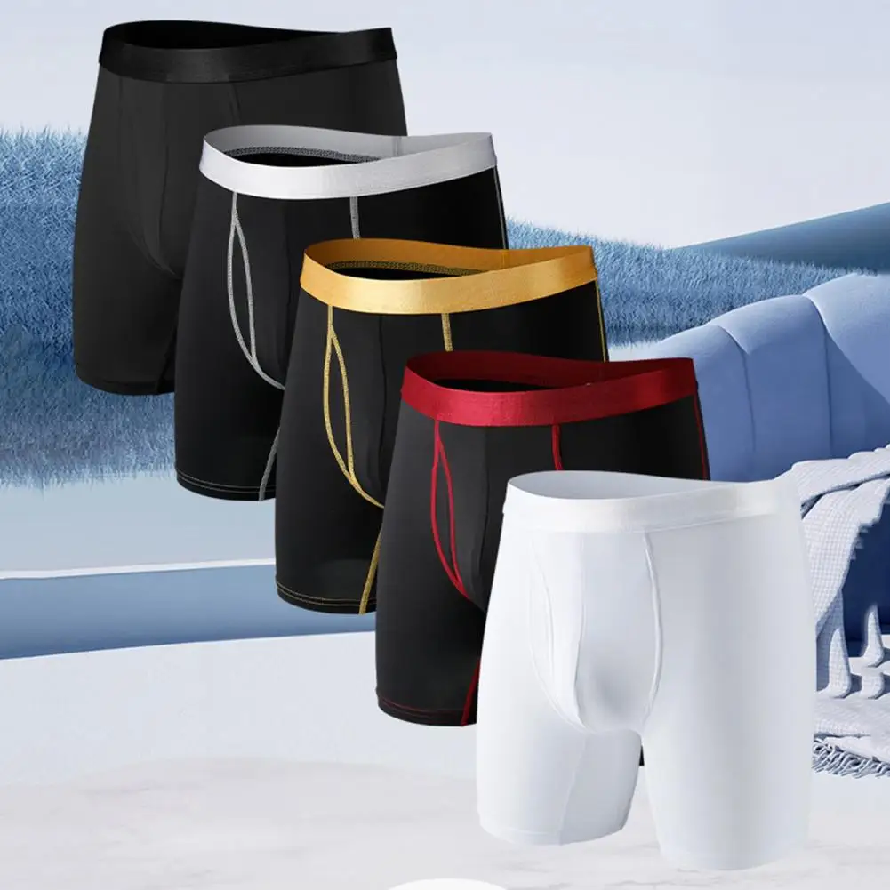 Men Boxer Men's High Elasticity Slim Fit Boxer Variety of Colors Breathable U-convex Underwear with Patchwork Design Slim Fit