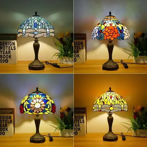 Vetrate Tiffany mediterranee Varie lampade da tavolo Lampade decorative da bar per camera da letto studio retrò