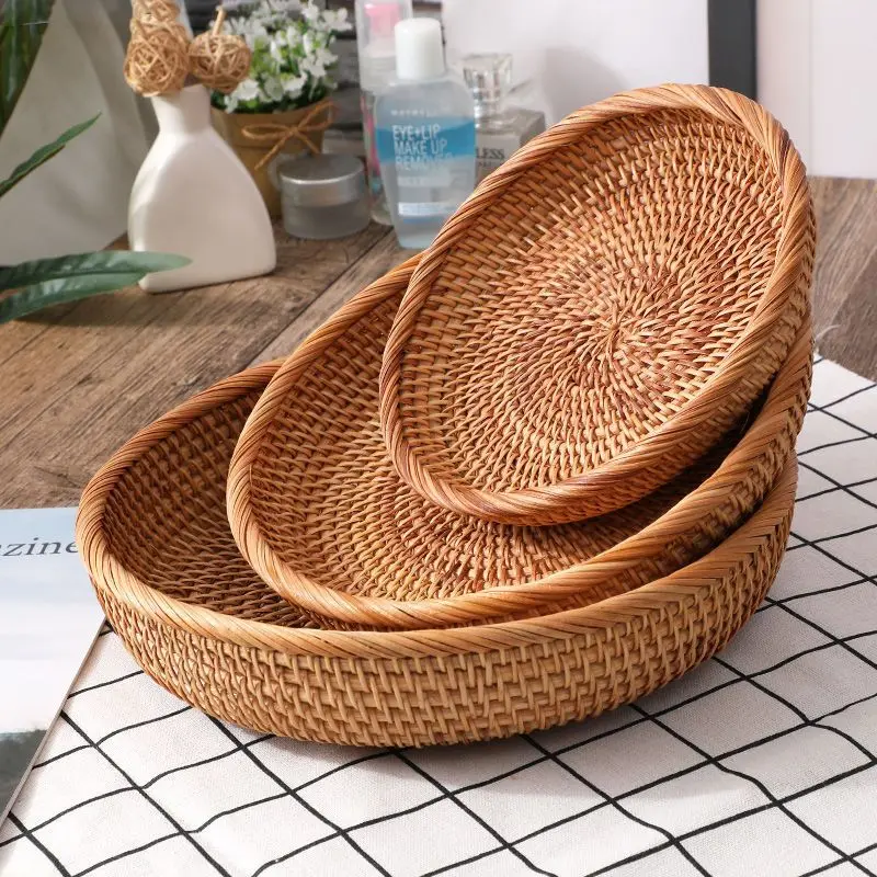 

Home Rattan storage basket hand-woven fruit plate creative home snack box candy basket refreshment box tea table storage basket