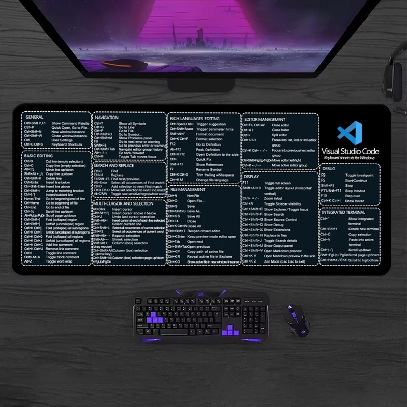 

VS Shortcuts Mouse Leather Pad Large Desk Mat Computer Accessories Keyboard Pad With Non-Slip Leather Deskpad Keyboard Mouse Pad