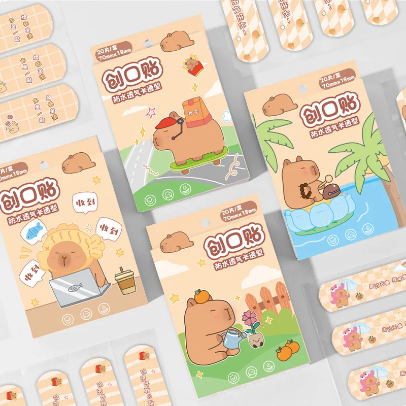 20 ชิ้นน่ารักการ์ตูน Capybara ลูกสุนัขเด็กผ้าพันคอ Breathable กันน้ําในครัวเรือนพลาสเตอร์เด็กแผล Hemostatic Dressing Patch