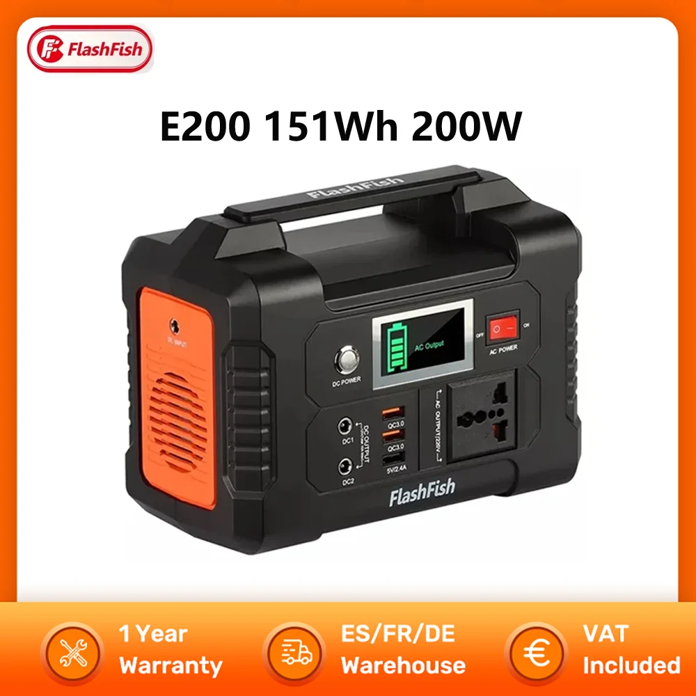 FF FlashFish E200 Power Station 151wh 40800mAh 200W Solar Generator Battery  Outdoor Energy Power Supply