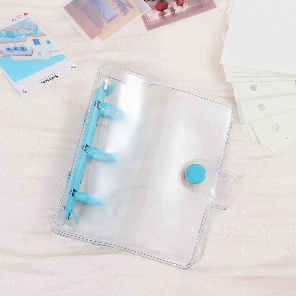 Portable Mini Handbook Glitter Notebook Pages Transparent Binder Notebook Cover Card Organizer 3 Hole Binder Clip Photo album