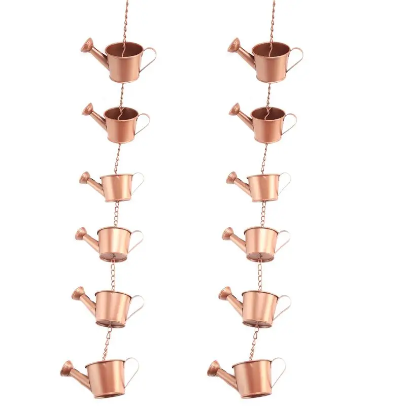 

HLZS-2X Steel Leaf Rain Chain, Garden Gift For Mom, Gutters, Rain Catcher For Downspout With Adapter, Thick Flower Cups A