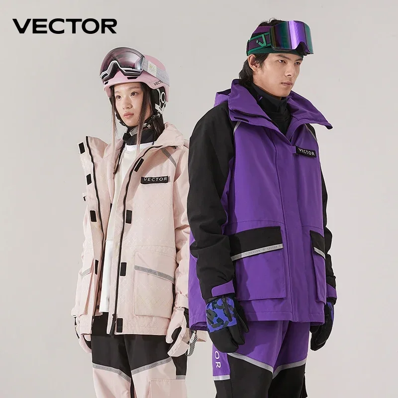 Marca VECTOR, chaqueta de esquí para hombre y mujer, traje de esquí impermeable cálido a prueba de viento para invierno, abrigo de Snowboard para