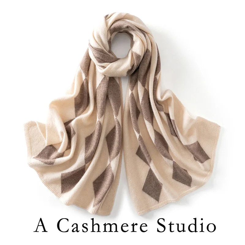 

ZYCZCXX2025High-quality Women's 100% Cashmere Knitted Scarf Winter Fashion Color Matching Soft Warm Cashmere Scarf