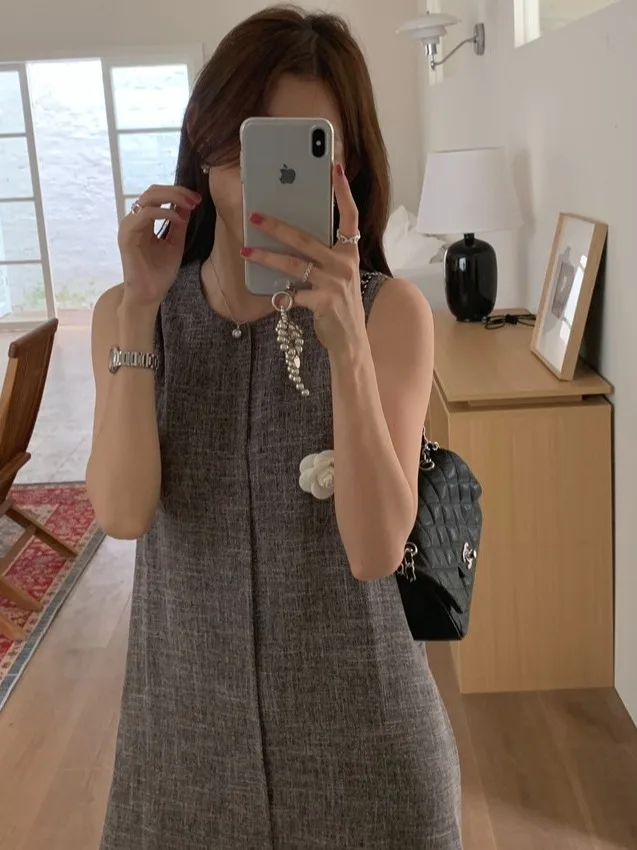 Retro Chic Svel Long Dr z paskiem i rozcięciem Ele Vintage Sle Maxi Vest Dr dla kobiet Sezon letni