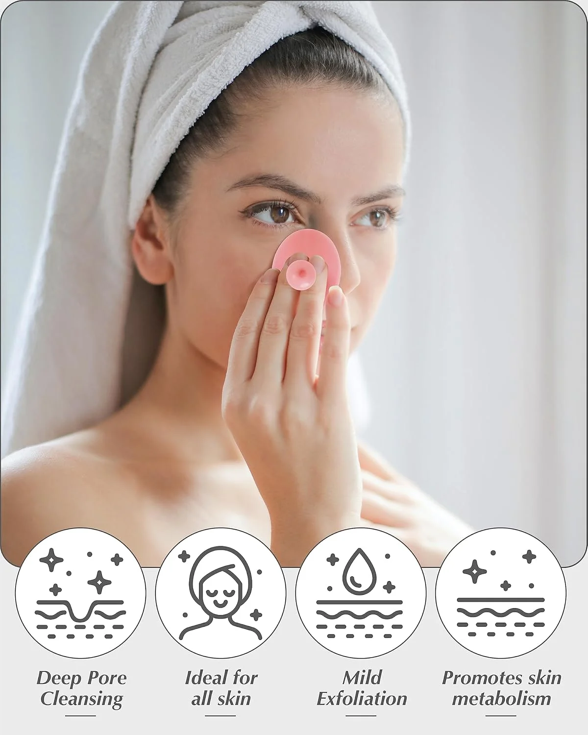 Soft Silicone Facial Cleansing Brush, Exfoliating Pore Cleaner for Blackheads & Acne, Deep Cleansing Face Scrubber