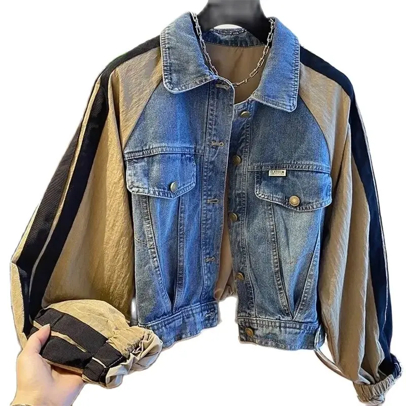 

Spring Autumn Short Baseball Uniform Doat Women 2024 New Fashion Loose Leisure Denim Jacket Join Together Black Outerwear Femal