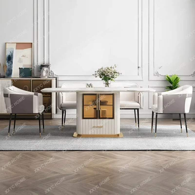 XXModern, bright rock slab dining table and chair combination household simple multi-functional storage rectangle
