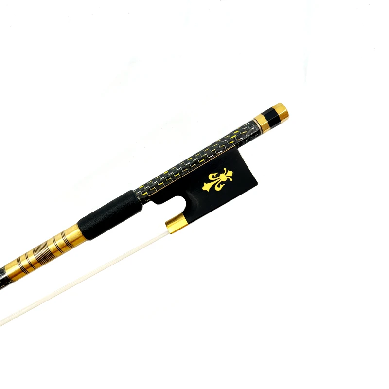 1pcs best professional Gold Silk Braided Grid Carbon Fiber 4/4 Violin bow Fiddle Bow, white horesehair black horsetail