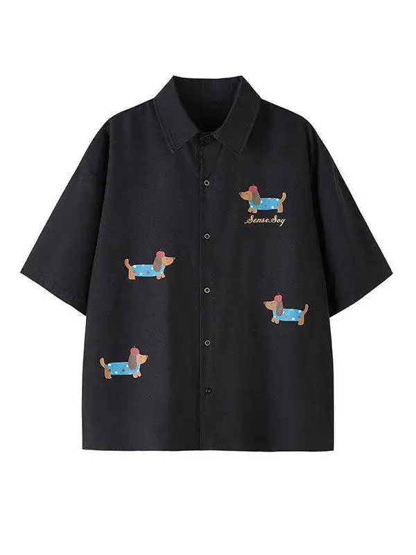 

Мужская повседневная свободная рубашка с коротким рукавом, тонкая, летняя, модная, с принтом собаки, с отложным воротником, размер M