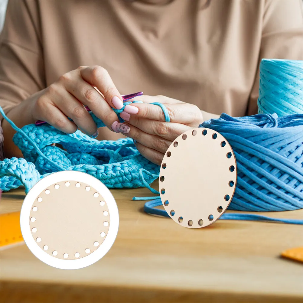 6Pcs Natural Wood Round Crochet Basket Base DIY Blank Bottom for Woven Bags Knitting Craft Yarn Holder Storage Box Making