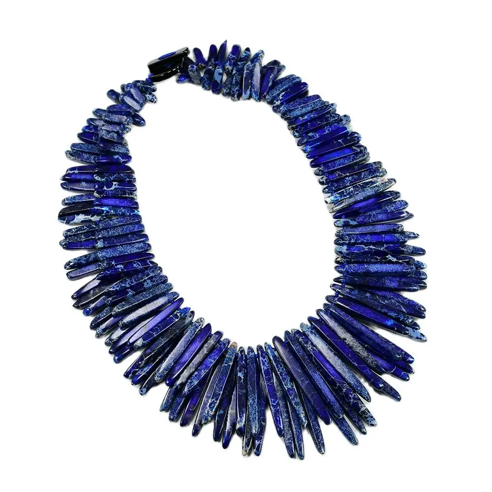 G-G 20' 2 Strands Blue Sea Sediment Jasper Top Drilled Stick Necklace Handmade Women Jewelry Gifts