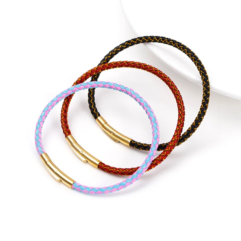 

3mm snap wire braided bracelet DIY wearable 3D hard gold transit beads waterproof couple hand rope can be customised