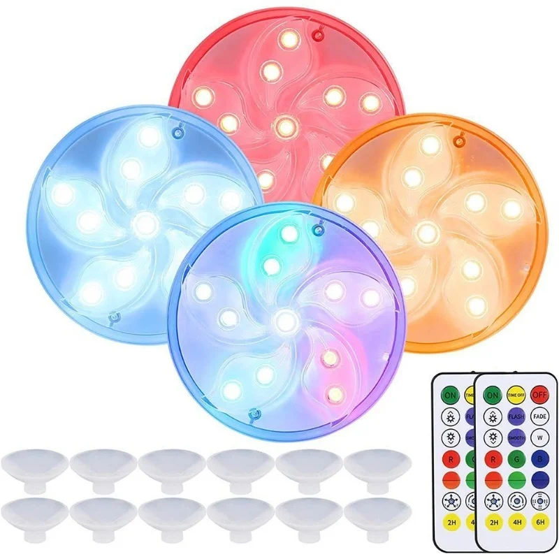 4 Pack Submersible LED Lights Waterproof LED Underwater Light With Suction Cup Magnets And RF Remote Control RGB LED Lights