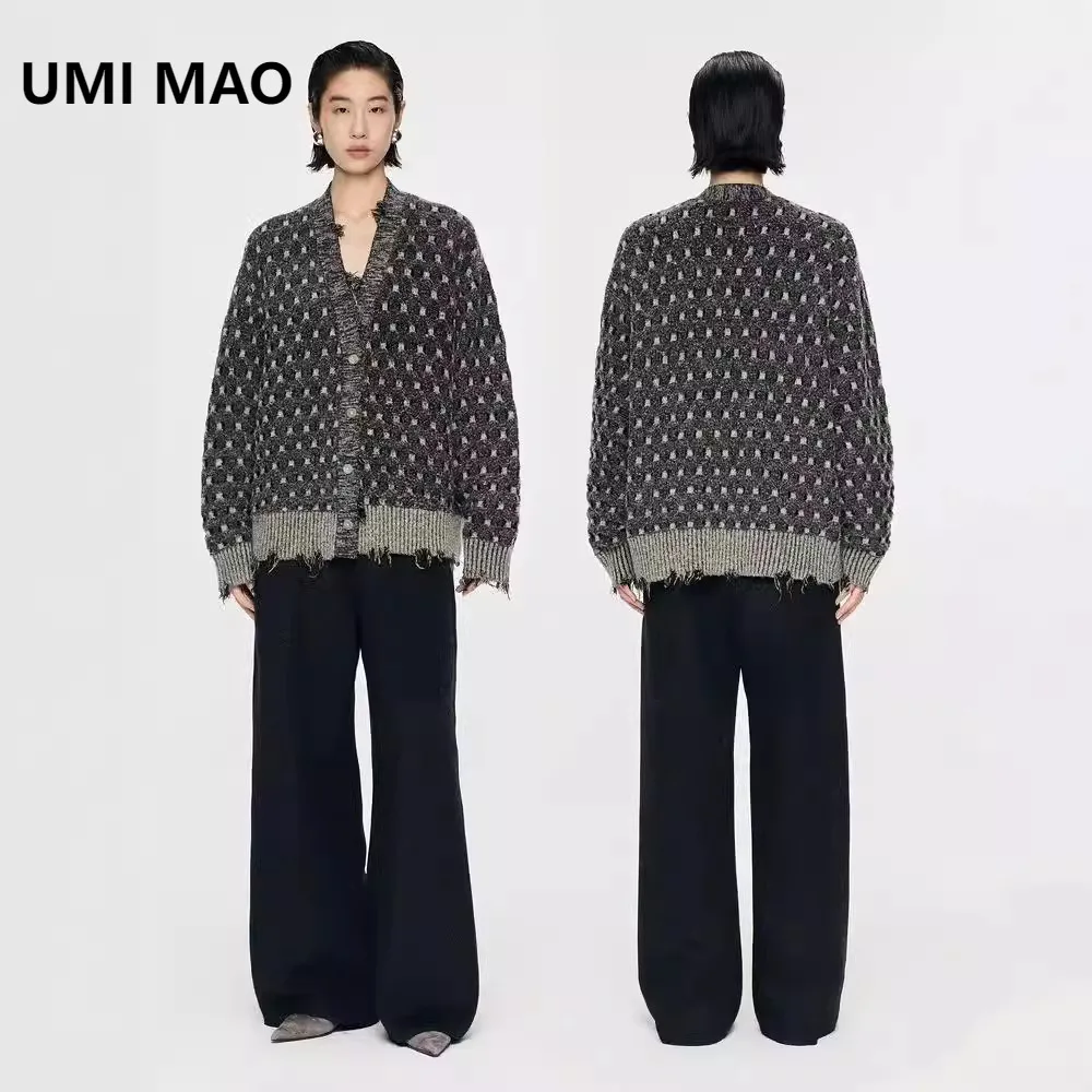 

UMI MAO женский осенне-зимний новый продукт универсальный повседневный вязаный свитер в клетку с шерстью для женщин