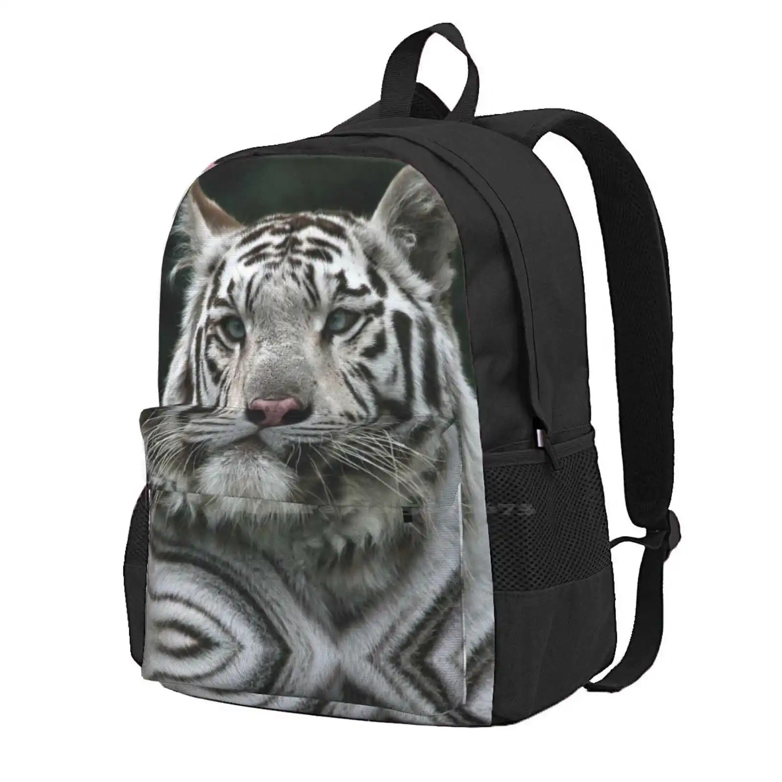 Blue Eyes Hot Sale Backpack Fashion Bags White Tiger Cat Portrait Feline Wildlife Animal Amur Tiger Striped